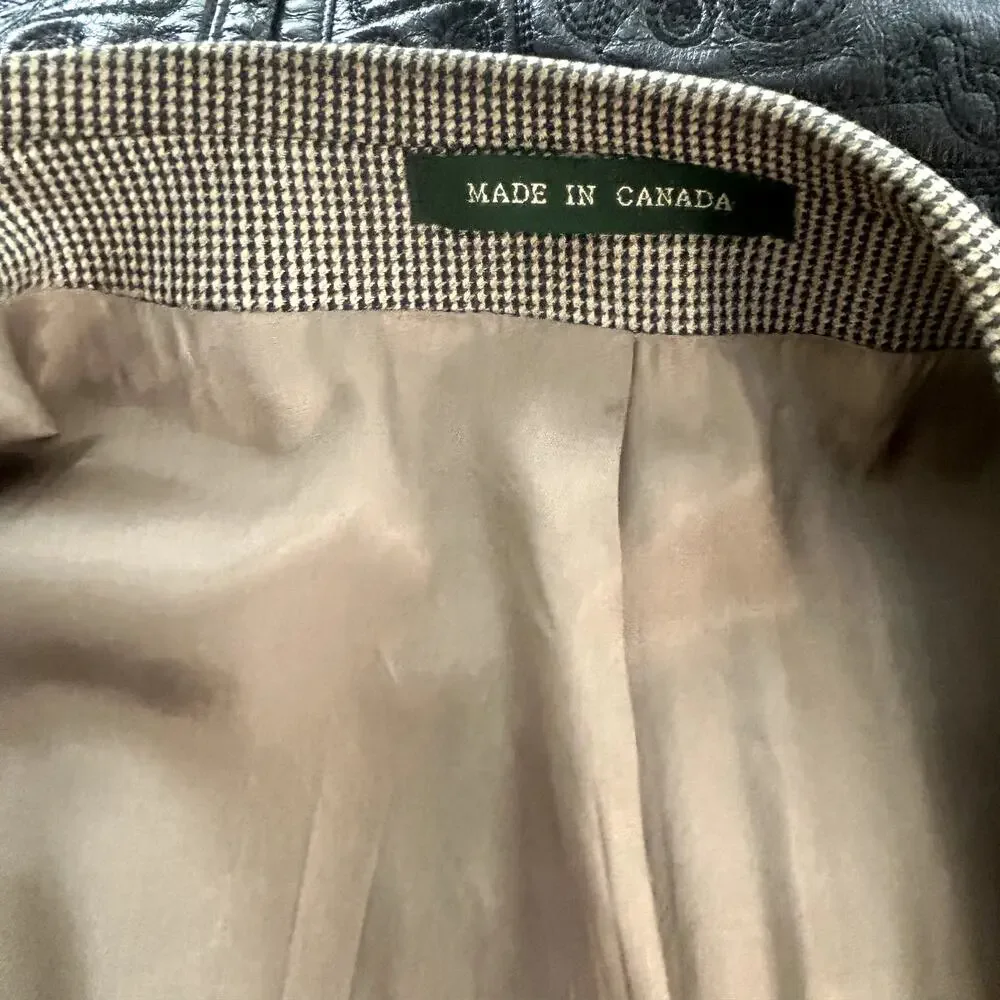 Lauren Ralph Lauren Vintage Houndstooth Blazer 42R Silk Wool Canada Old Money